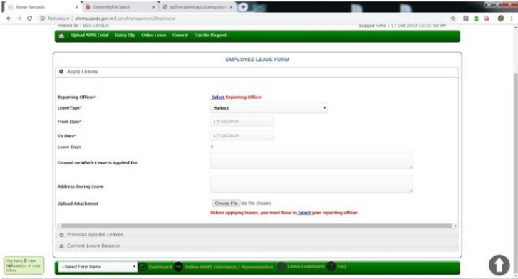 Manav Sampada Portal How to Apply Online for Leave Step 6