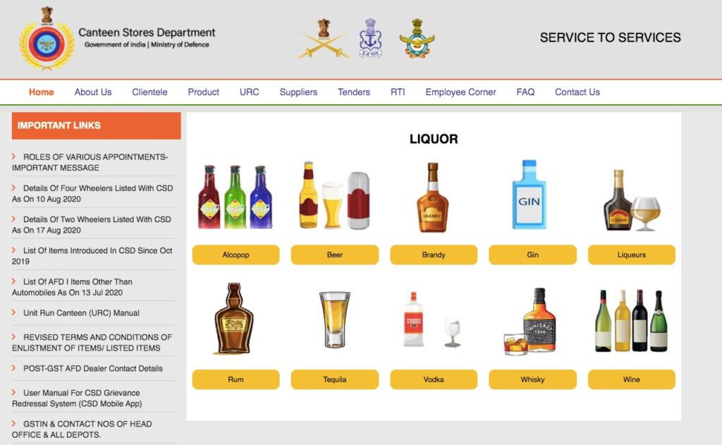 CSD Canteen Liquor Price List @www.csdindia.gov.in Army Canteen Whiskey Rate