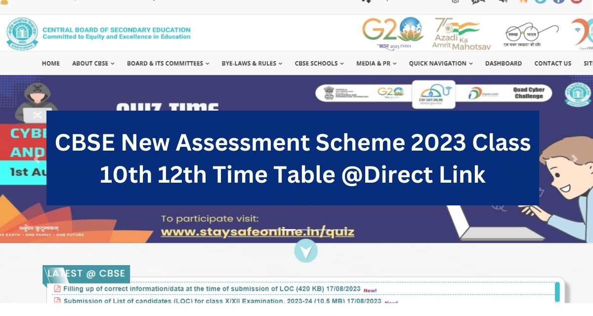 CBSE New Assessment Scheme 2023 Class 10th 12th Time Table @Direct Link