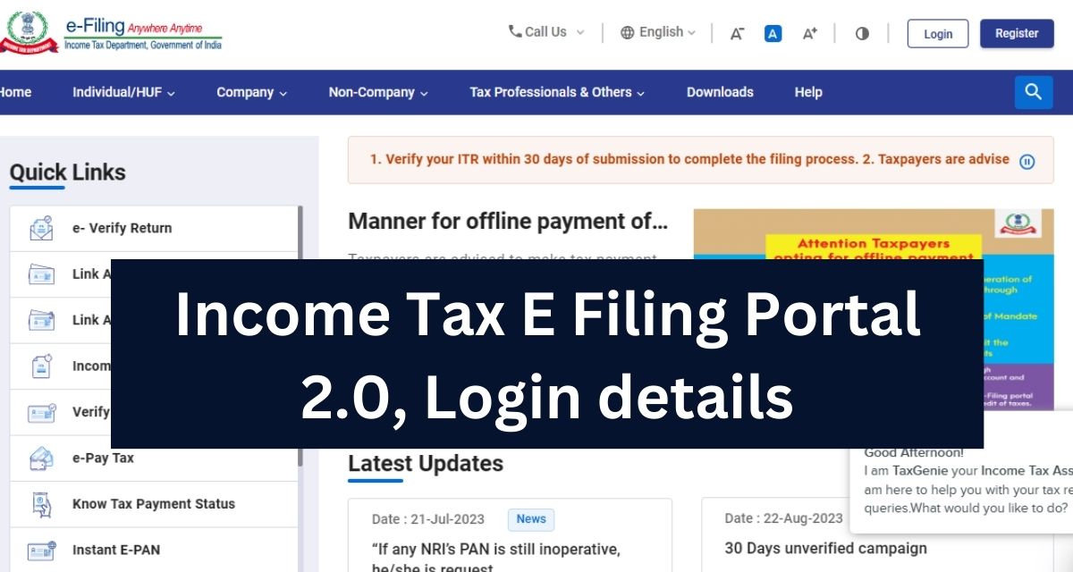 Income Tax E Filing Portal 2.0, Login details