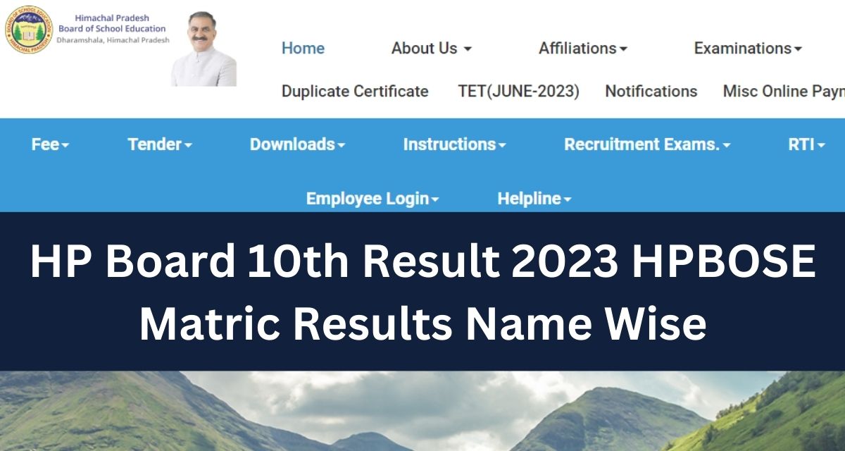 HP Board 10th Result 2023 HPBOSE Matric Results Name Wise