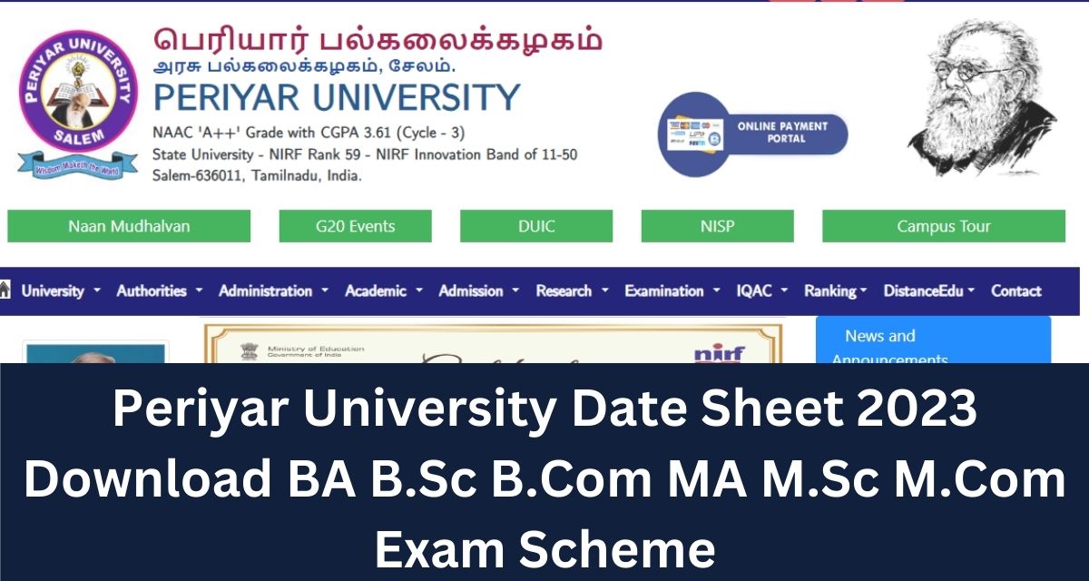 Periyar University Date Sheet 2023 Download BA B.Sc B.Com MA M.Sc M.Com Exam Scheme