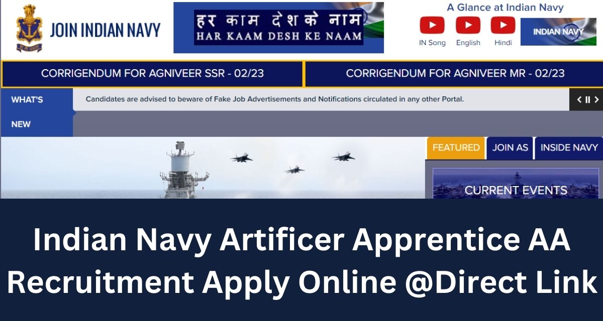 Indian Navy Artificer Apprentice AA Recruitment Apply Online @Direct Link